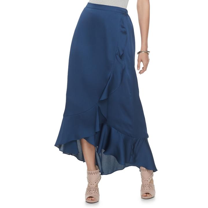 Women's Jennifer Lopez Ruffle Satin Maxi Skirt, Size: Medium, Dark Blue