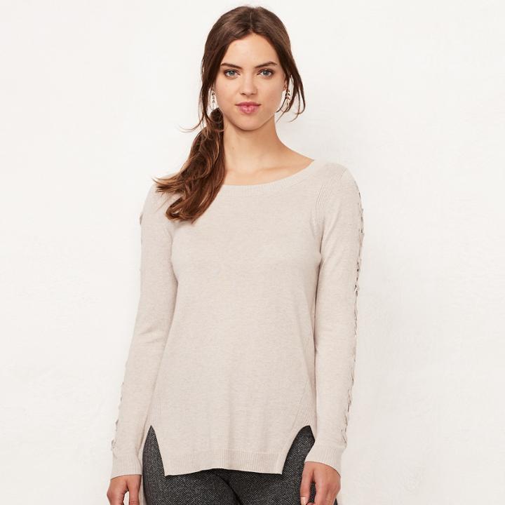 Women's Lc Lauren Conrad Lace-up Crewneck Sweater, Size: Small, Brown Oth