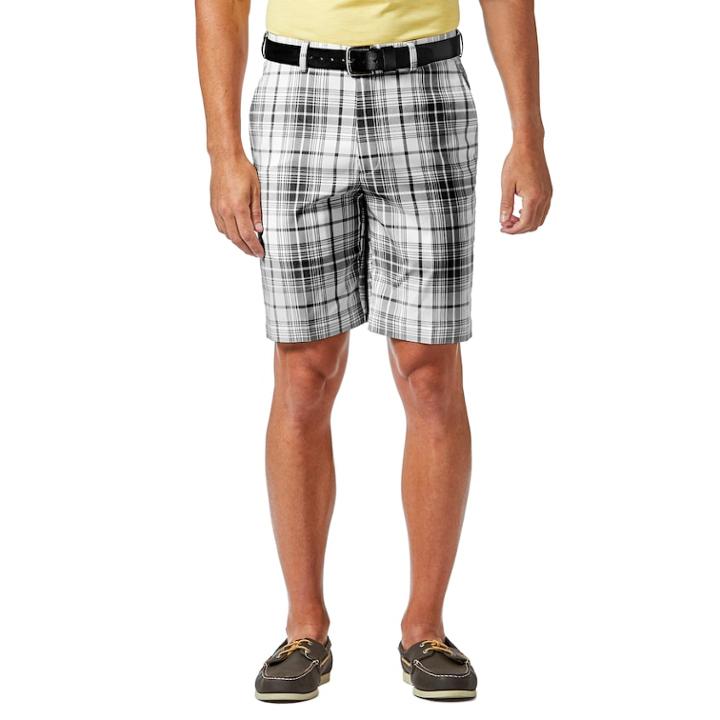 Men's Haggar&reg; Cool 18&reg; Pro Straight-fit Plaid Stretch Flat-front Shorts, Size: 42, Black