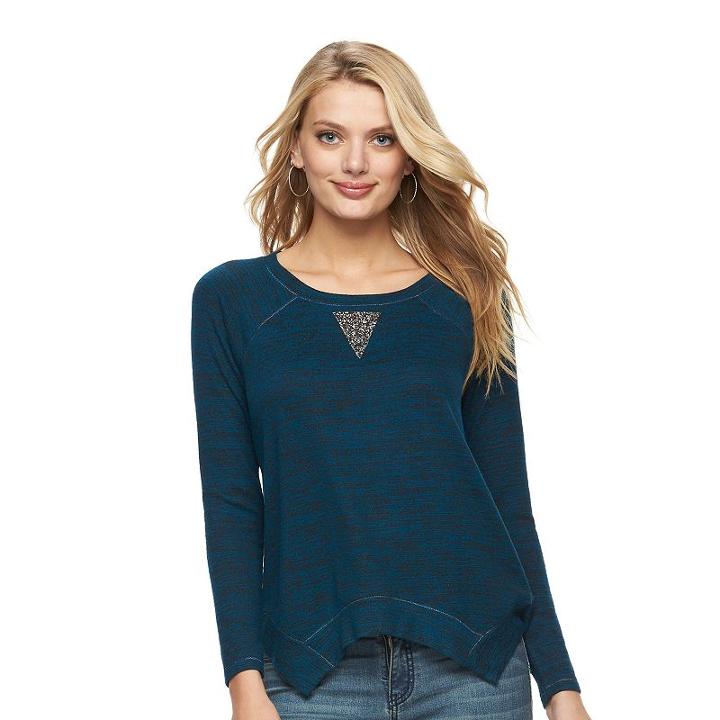Women's Juicy Couture Embellished Triangle Sweater, Size: Xl, Turquoise/blue (turq/aqua)