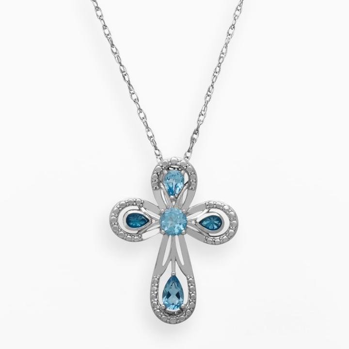 Chloe And Zoe Sterling Silver Swiss Blue Topaz Filigree Cross Pendant, Women's, Size: 18