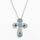 Chloe And Zoe Sterling Silver Swiss Blue Topaz Filigree Cross Pendant, Women's, Size: 18