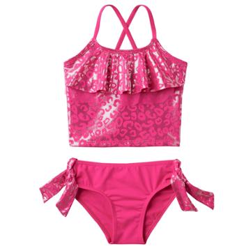 Toddler Girl Pink Platinum Cheetah Print Tankini & Scoop Bottoms Swimsuit Set, Size: 2t