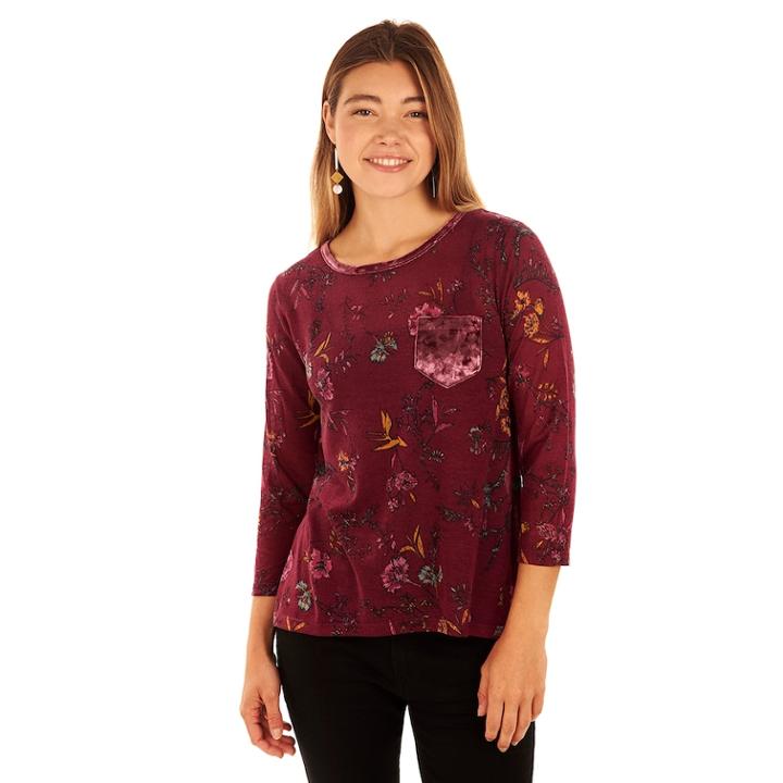Juniors' Wallflower Velour Pocket Graphic Tee, Teens, Size: Large, Purple Oth