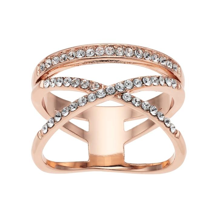 Brilliance X & Bar Ring With Swarovski Crystals, Women's, Size: 8, White
