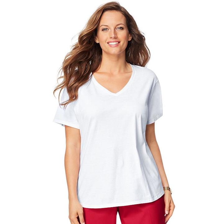 Plus Size Just My Size Solid V-neck Tee, Women's, Size: 1xl, White
