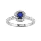 Lab-created Sapphire And Diamond Halo Engagement Ring In 14k White Gold (1/4 Ct. T.w.), Women's, Size: 5, Blue