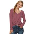 Juniors' Mudd&reg; Tie-front Waffle-knit Long Sleeve Top, Teens, Size: Xl, Med Red