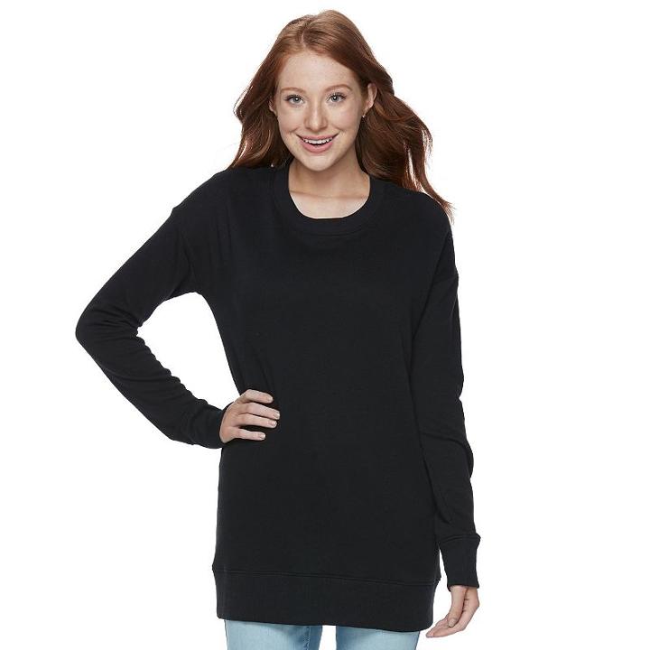 Juniors' So&reg; Boyfriend Tunic Sweatshirt, Teens, Size: Large, Black