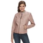 Women's Sebby Collection Trapunto Faux-leather Moto Jacket, Size: Medium, Med Pink