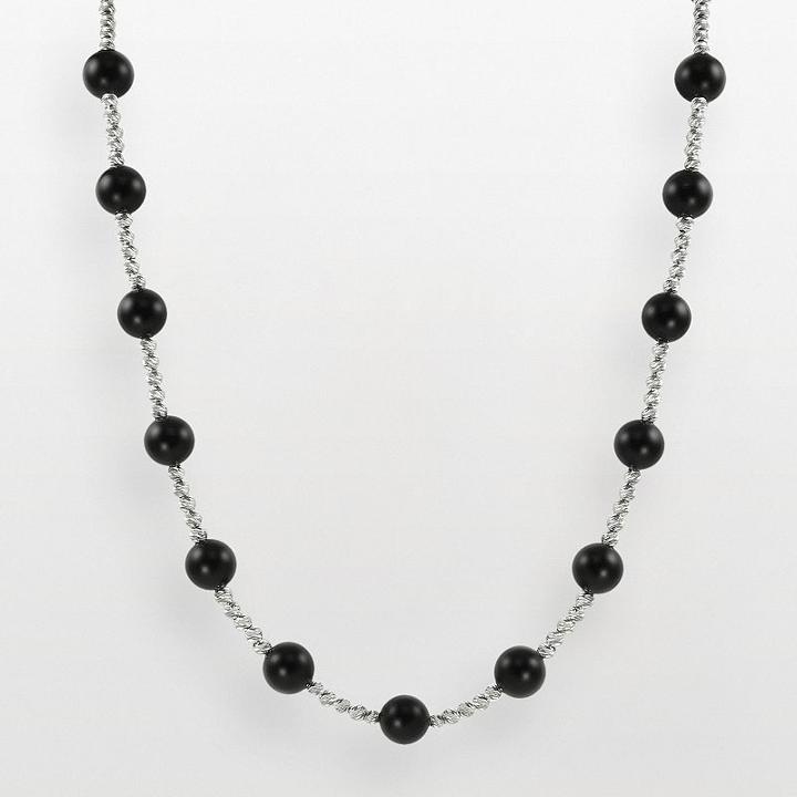 Sterling Silver Onyx Bead Station Necklace, Women's, Black