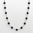 Sterling Silver Onyx Bead Station Necklace, Women's, Black