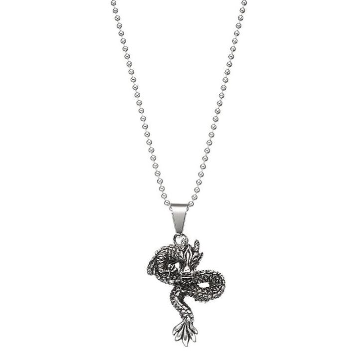 1913 Men's Stainless Steel Dragon Pendant Necklace, Size: 24, White