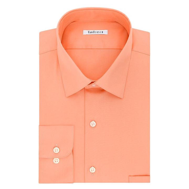 Big & Tall Van Heusen Regular-fit Solid Lux Sateen No-iron Spread-collar Dress Shirt, Men's, Size: 18 37-38, Lt Orange