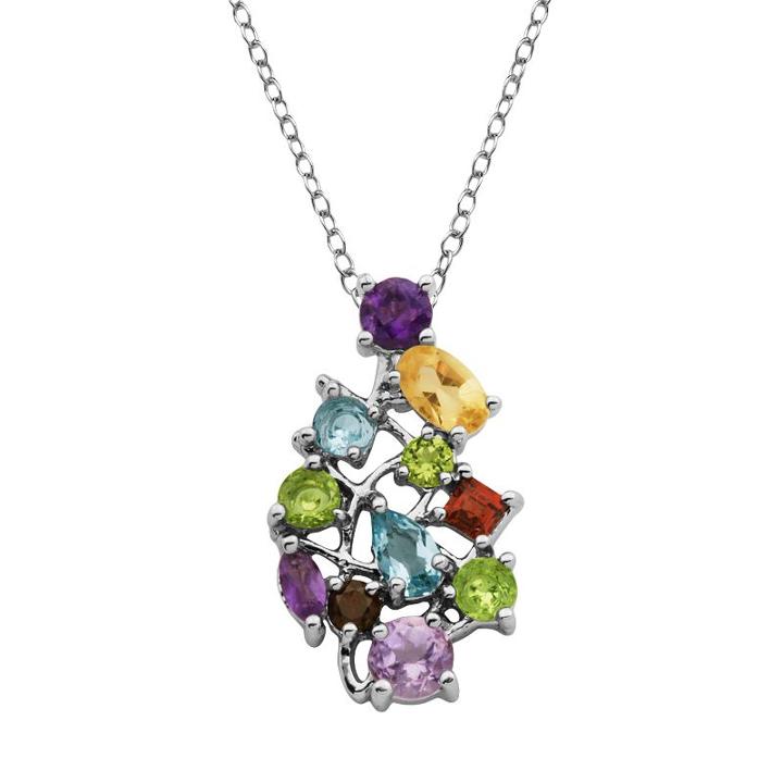 Sterling Silver Gemstone Cluster Pendant, Women's, Size: 18, Multicolor