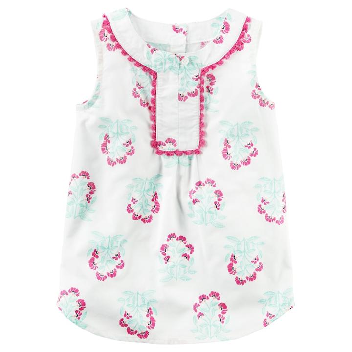 Girls 4-8 Carter's Pom-pom Fringe Trim Floral Tunic, Size: 4, Print
