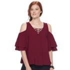 Juniors' So&reg; Crisscross Cold-shoulder Top, Teens, Size: Large, Dark Brown