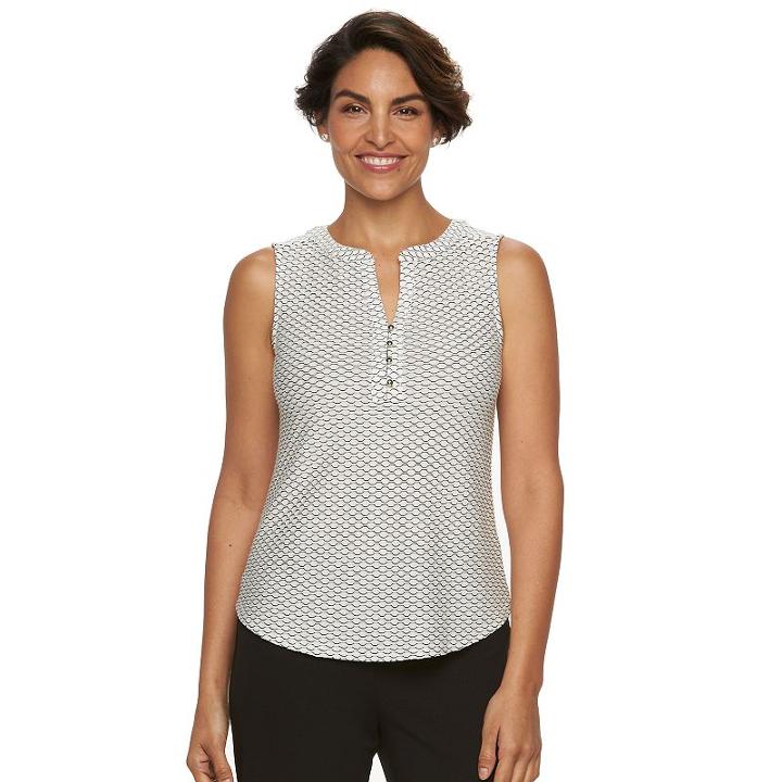 Women's Dana Buchman Jacquard Sleeveless Henley, Size: Xl, Black