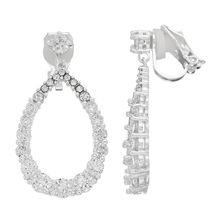 Dana Buchman Cubic Zirconia Teardrop Clip On Earrings, Women's, Silver