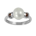 Sterling Silver Freshwater Cultured Pearl And Garnet Ring, Women's, Size: 8, White