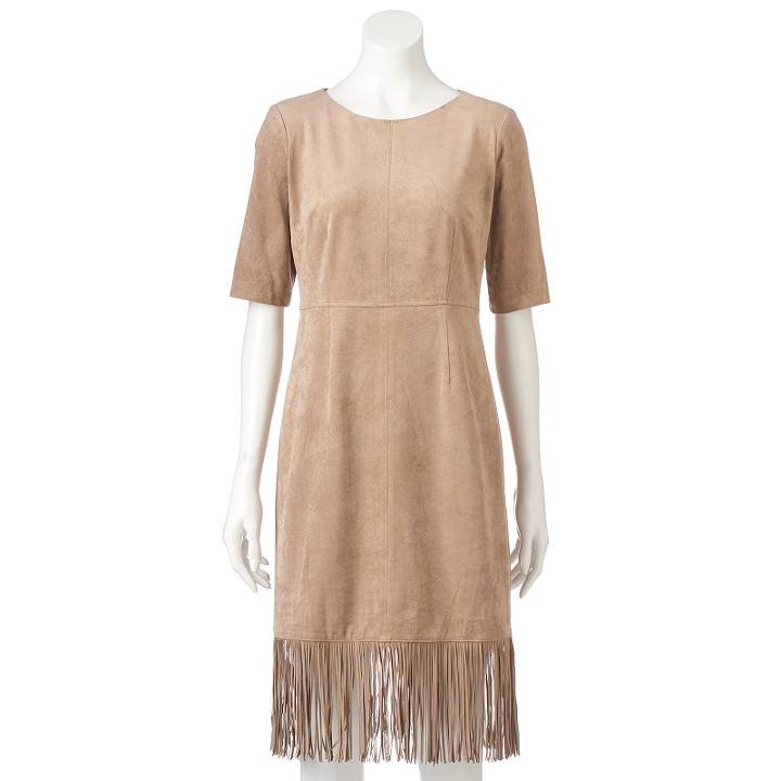Women's Jessica Howard Faux-suede Fringe Shift Dress, Size: 10, Dark Beige
