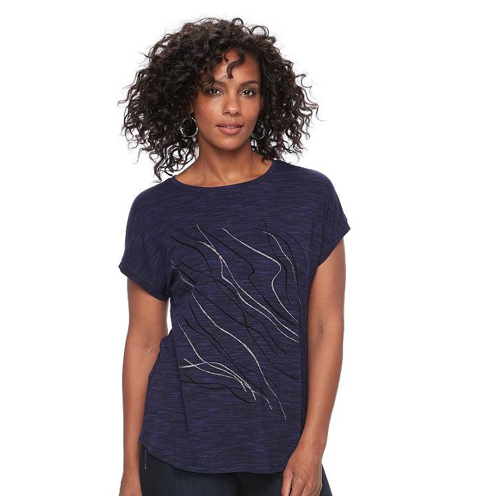 Women's Apt. 9&reg; Embellished Crewneck Tee, Size: Xl, Dark Blue