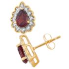 10k Gold Garnet & 1/10 Carat T.w. Diamond Teardrop Stud Earrings, Women's, Red