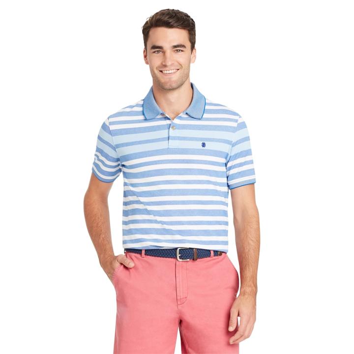 Men's Izod Sportflex Classic-fit Engineer-striped Stretch Performance Polo, Size: Large, Blue