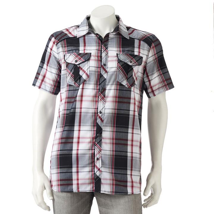 Men's Burnside Plaid Button-down Shirt, Size: Large, Dark Red