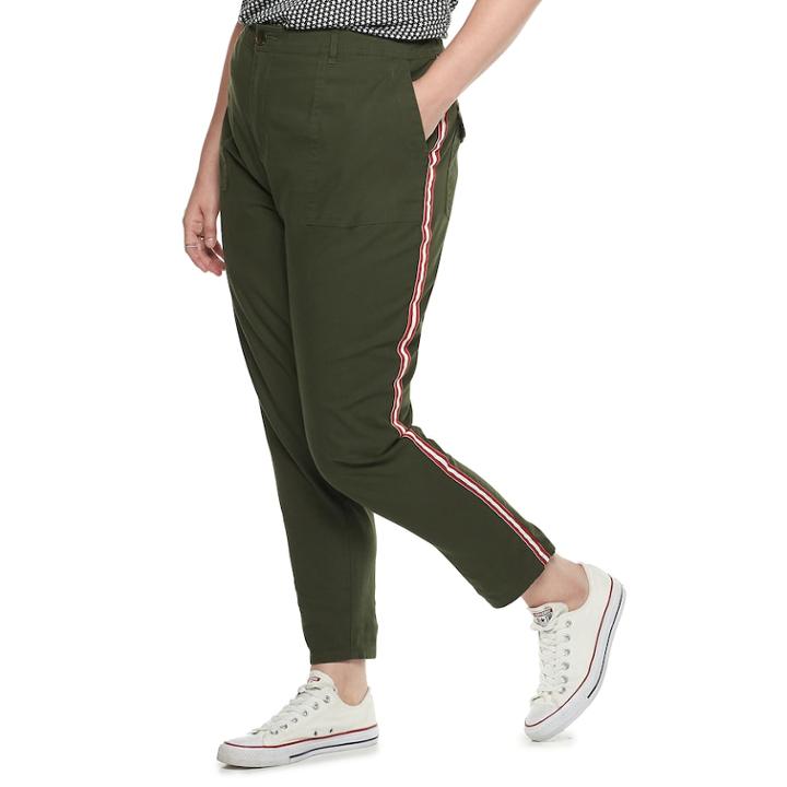 Plus Size Popsugar Constrast-stripe Ankle Pants, Women's, Size: 16 W, Dark Green