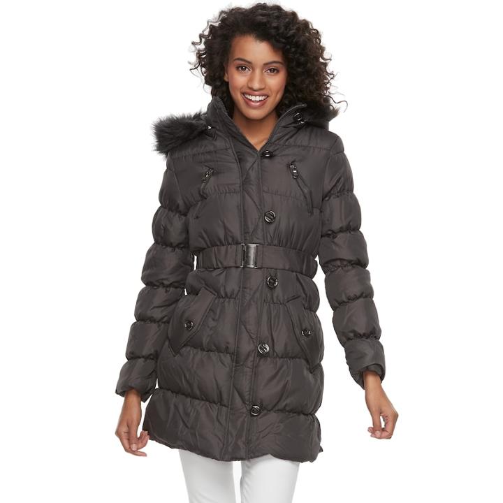 Juniors' Urban Republic Faux-fur Hood Puffer Jacket, Teens, Size: Large, Silver