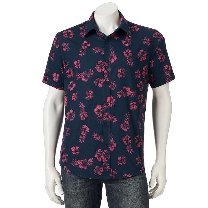 Men's Ocean Current Tropical Print Button-down Shirt, Size: Large, Med Pink