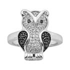Sterling Silver Two-tone 1/4-ct. T.w. Black And White Diamond Owl Ring, Women's, Size: 7