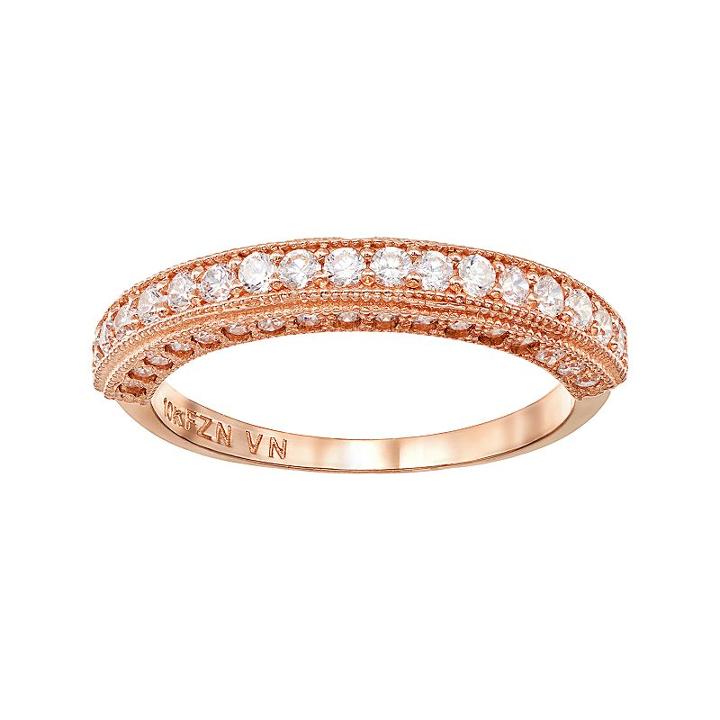Cubic Zirconia 10k Rose Gold Ring, Women's, Size: 10, White