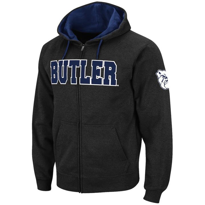 Men's Butler Bulldogs Full-zip Fleece Hoodie, Size: Small, Grey (charcoal)