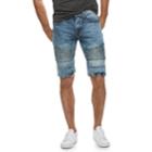 Men's Xray Slim-fit Washed Moto Denim Shorts, Size: 36, Med Blue