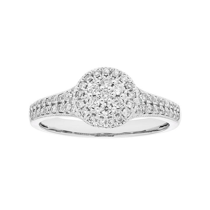 10k Gold 3/8 Carat T.w. Diamond Cluster Halo Engagement Ring, Women's, Size: 7, White