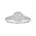 10k Gold 3/8 Carat T.w. Diamond Cluster Halo Engagement Ring, Women's, Size: 7, White