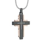 Lynx Men's Cubic Zirconia Tri-tone Stainless Steel Cross Pendant, Size: 24, Grey