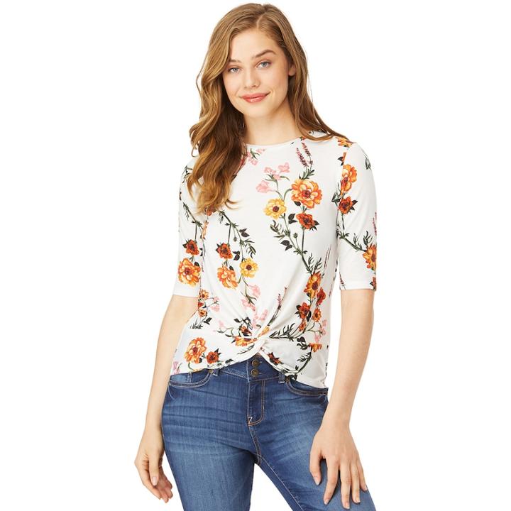 Juniors' Wallflower Floral Twist Front Tee, Teens, Size: Medium, White