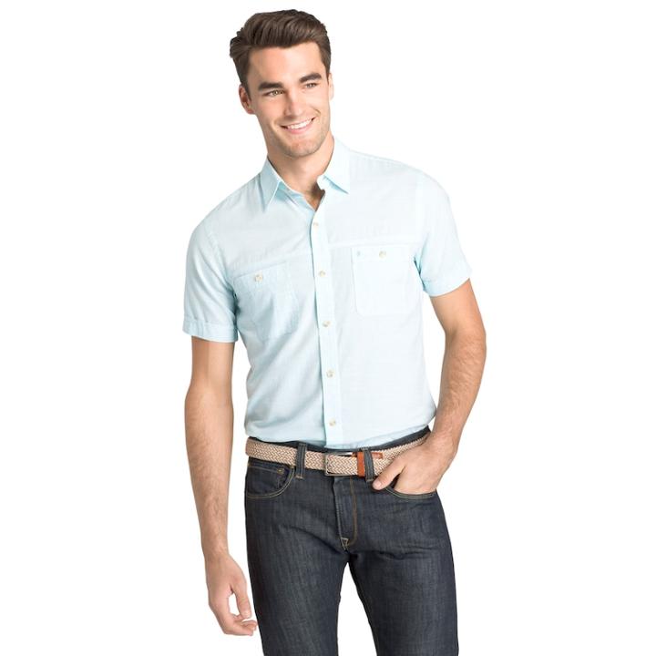 Men's Izod Slim-fit Chambray Button-down Shirt, Size: Medium, Blue