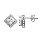 The Silver Lining Silver Plated Cubic Zirconia Curved Square Frame Stud Earrings, Women's, White