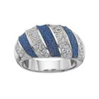 Brilliance Silver Plated Glitter Diagonal Striped Ring With Swarovski Crystals, Women's, Size: 8, Blue