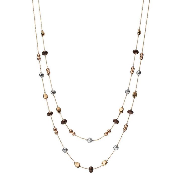 Long Tri Tone Beaded Double Strand Necklace, Women's, Multicolor