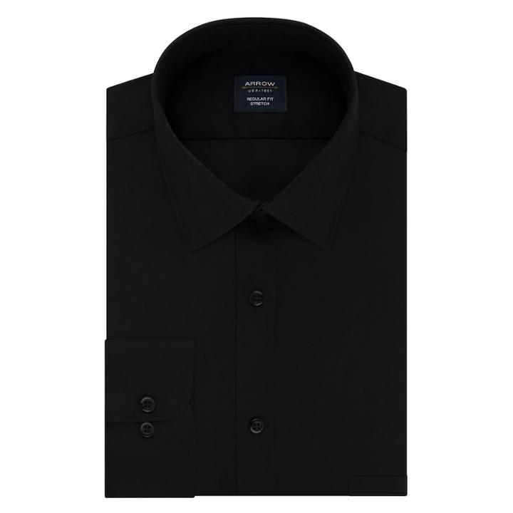 Big & Tall Arrow Regular-fit Stretch Spread-collar Dress Shirt, Men's, Size: 16.5 36/7t, Black