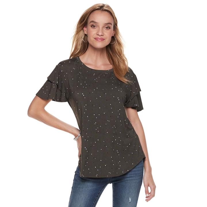 Women's Apt. 9&reg; Ruffle Tee, Size: Xs, Dark Green