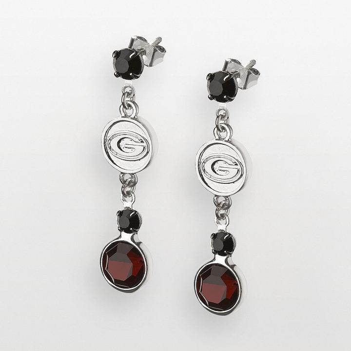 Georgia Bulldogs Silver Tone Crystal Logo Linear Drop Earrings, Women's, Multicolor