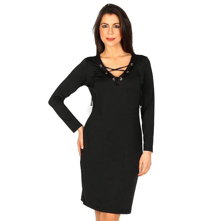 Women's Harve Benard Long Sleeve Drawstring Dress, Size: Large, Black