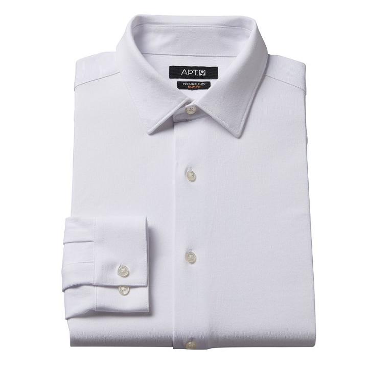 Men's Apt. 9&reg; Premier Flex Slim-fit Stretch Knit Dress Shirt, Size: 17.5-34/35, White