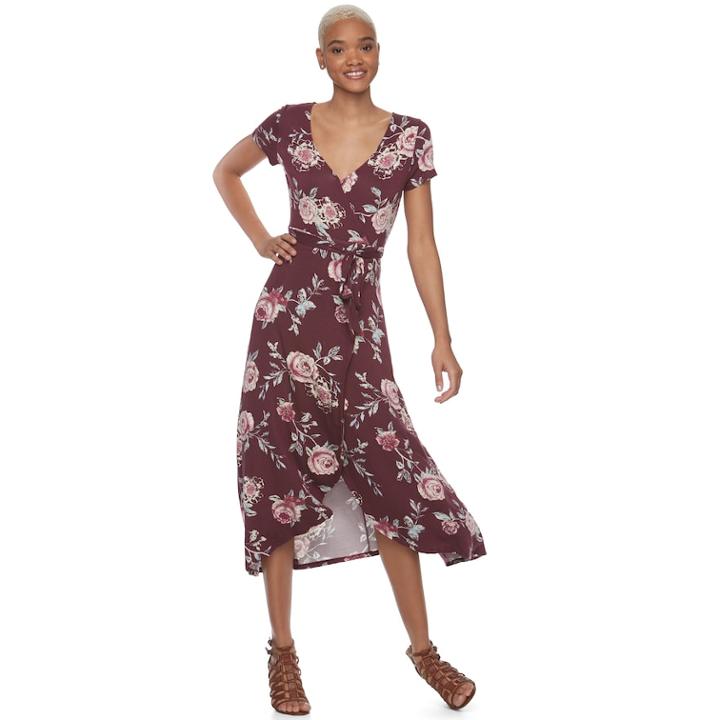 Juniors' About A Girl Faux-wrap High-low Maxi Dress, Size: Small, Dark Pink